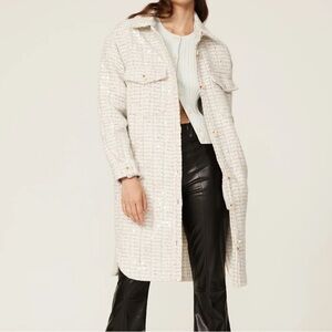 NWOT Blank NYC “Grand Entrance” Cream Sequin Shirt Jacket. Size S